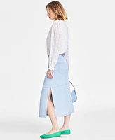 On 34th Women's Split-Seam Denim Midi Skirt, Exclusively at Macy's