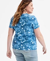 Style & Co Plus Size Printed Henley Tee, Exclusively at Macy's