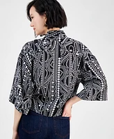 I.n.c. International Concepts Women's Printed Tie-Hem Blouse, Exclusively at Macy's