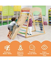 Gouun 6-in-1 Jungle Gym Wooden Indoor Playground with Double-Sided Ramp and Monkey Bars