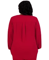 Kasper Women's V-Neck Button-Front Long-Sleeve Blouse Regular & Plus