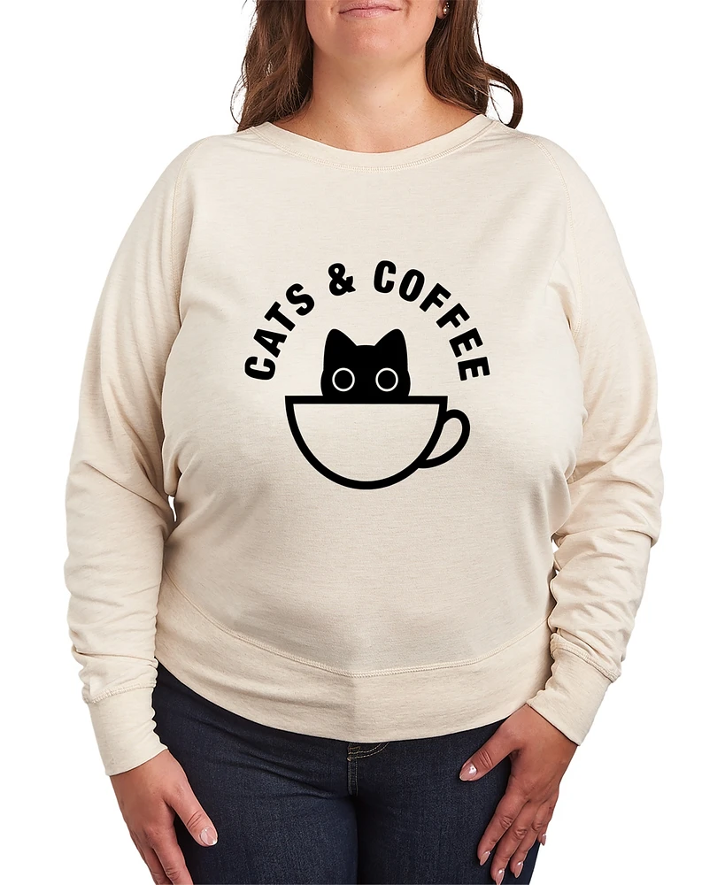 Hybrid Apparel Plus Trendy Cats Coffee Graphic Pullover Top