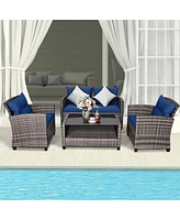 Gouun 4 Pieces Patio Rattan Furniture Set Table Cushioned Sofa