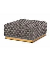 Baxton Studio Noah Luxe and Glam Grey Velvet Fabric Upholstered and Gold Finished Square Cocktail Ottoman