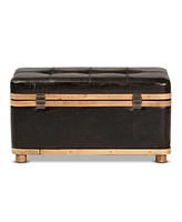 Baxton Studio Gendry Modern Rustic Transitional Dark Brown Faux Leather Upholstered and Oak Brown Finished Wood Large Storage Ottoman
