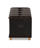 Baxton Studio Janna Rustic Transitional Dark Brown Faux Leather Upholstered and Oak Brown Finished Wood Storage Ottoman