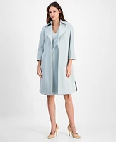 Anne Klein Women's Stretch Wide-Collar Open-Front Long Jacket