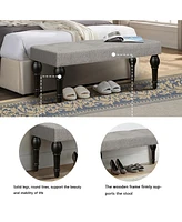 The Pop Home Upholstered Ottoman Bench with Thickened Column Legs for Bedroom, Living Room, or Entryway-The Pop Home