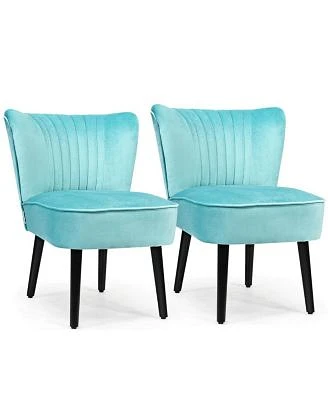 Gouun Set of 2 Upholstered Modern Leisure Club Chairs with Solid Wood Legs