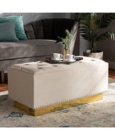 Baxton Studio Powell Glam and Luxe Beige Velvet Fabric Upholstered and Gold Pu Leather Storage Ottoman