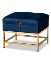 Baxton Studio Aliana Glam and Luxe Navy Blue Velvet Fabric Upholstered and Gold Finished Metal Small Storage Ottoman