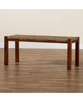 bali & pari Hermes Mid-Century Modern Transitional Natural Seagrass and Mahogany Wood Bench