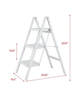 Flynama Foldable 3-Step Iron Ladder, Load-Bearing Capacity 330 lbs，with Non-Slip and Widened Steps