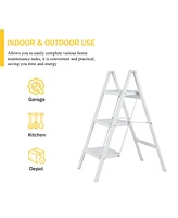 Flynama Foldable 3-Step Iron Ladder, Load-Bearing Capacity 330 lbs，with Non-Slip and Widened Steps