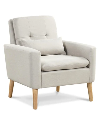 Gouun Accent Chair with Lumbar Pillow Rubber Wood Legs Padded Cushions