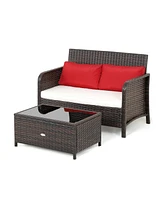 Gouun 2 Pieces Cushioned Patio Rattan Furniture Set