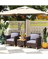 Gouun 3 Pieces Patio Rattan Bistro Furniture Set with Wooden Table Top