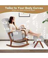 Gouun Rocking Chair with Ottoman, Solid Wood Frame and Padded Cushion