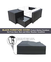 Gouun 6 Pieces Outdoor Wicker Furniture Set with 32 Inch Propane Fire Pit Table