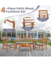 Gouun 4 Pieces Outdoor Furniture Set with Stable Acacia Wood Frame