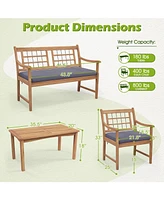 Gouun 4 Piece Wood Patio Furniture with Armchairs Loveseat and Table