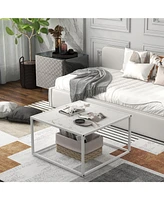 Gouun Modern Glass Square Table with Metal Frame for Living Room