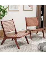 Gouun Set of 1/2 Woven Leather Accent Chairs with Wood Frame-Set of 2
