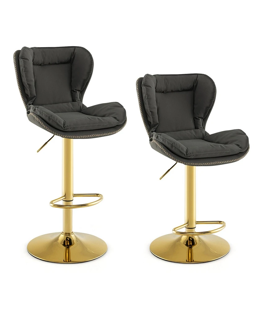 Gouun Set of 2 Swivel Bar Stools Pu Leather Bar Chairs with Footrest and Curved Backrest