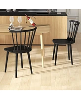 Gouun Windsor Dining Chairs Set of 2 Rubber Wood Kitchen Chairs with Spindle Back