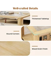 Gouun 2-Tier Table Rectangular Center Table with Tempered Glass Tabletop and Storage Shelf