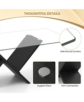 Gouun 47 Inch Rectangle Glass Table Modern Center Table with Tempered Glass Tabletop