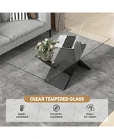 Gouun 47 Inch Rectangle Glass Table Modern Center Table with Tempered Glass Tabletop