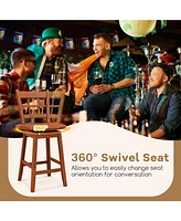 Gouun Counter Height Barstools Set of 2 with 6-Grid Hollow Back and Seat