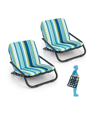 Gouun 2 Pack Low Folding Beach Chairs for Adults with Cushion