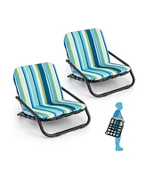 Gouun 2 Pack Low Folding Beach Chairs for Adults with Cushion