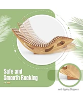 Gouun Slatted Acacia 2-Seat Patio Dual Rocker Sunbed Wood Lounger with Ergonomic Curved Seat