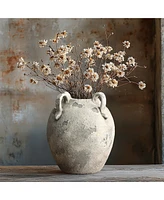 LuxenHome Rustic Gray with White Terracotta 10-Inch Round Vase with Handles