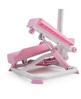 Sunny Health & Fitness Pink Mini Stepper w Handlebar & Resistance Band, Compact Stair Climber Cardio Machine w Free SunnyFit App Connect Via Bluetooth