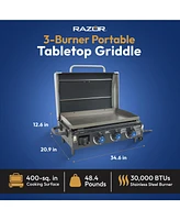 Razor 34.5" 3 Burner Portable Tabletop Griddle for Backyard Cooking and Camping