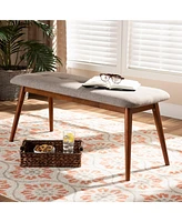 Baxton Studio Flora Ii Mid-Century Modern Light Grey Fabric Upholstered Medium Oak Finished Wood Dining Bench