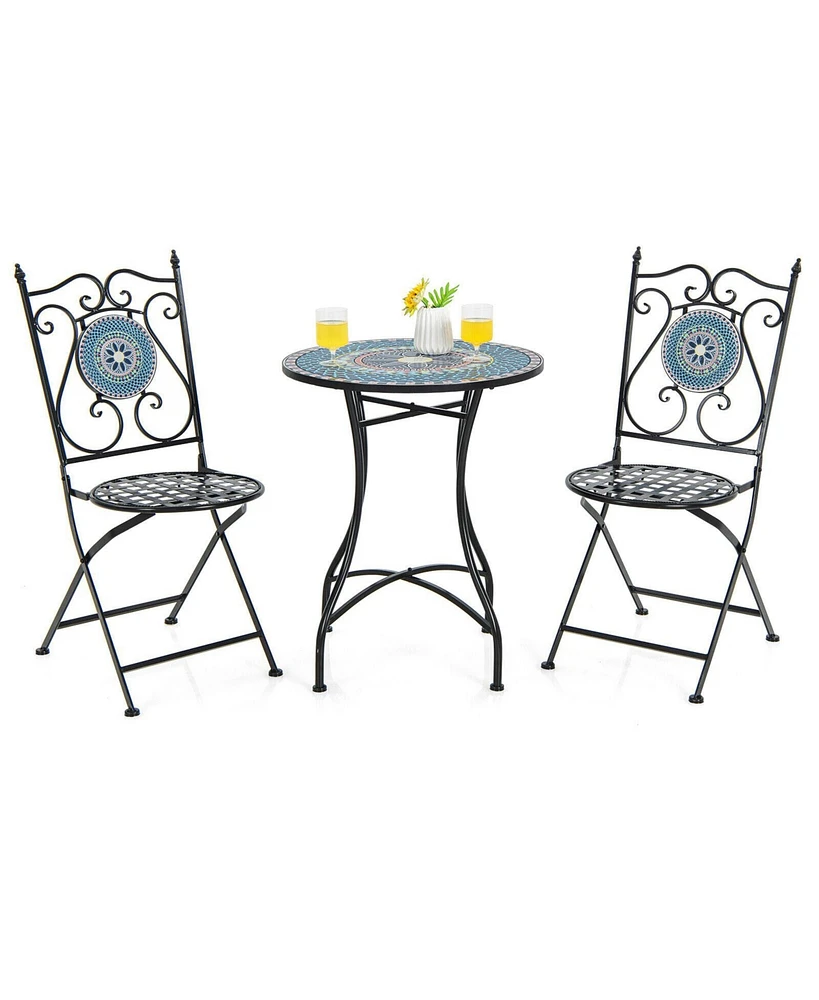 Gouun 3 Piece Patio Bistro Set with Mosaic Pattern