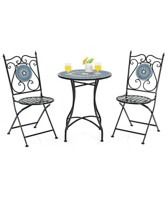 Gouun 3 Piece Patio Bistro Set with Mosaic Pattern