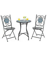 Gouun 3 Piece Patio Bistro Set with Mosaic Pattern
