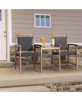 Gouun 2-Seat Patio Rattan Acacia Wood Chair with Table