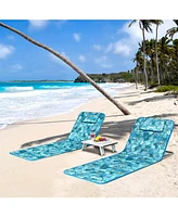 Gouun 3 Pieces Beach Lounge Chair Mat Set 2 Adjustable Lounge Chairs with Table Stripe