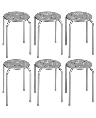 Gouun 6-Pack Stackable Multifunctional Daisy Design Backless Round Metal Stool Set