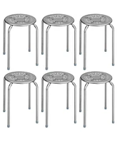 Gouun 6-Pack Stackable Multifunctional Daisy Design Backless Round Metal Stool Set