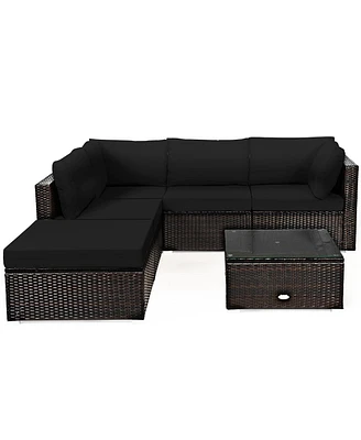 Gouun 6 Pieces Outdoor Patio Rattan Sectional Sofa Set with Table