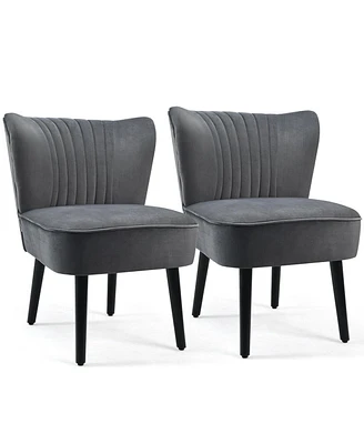 Gouun Set of 2 Upholstered Modern Leisure Club Chairs with Solid Wood Legs