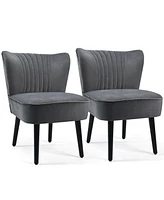 Gouun Set of 2 Upholstered Modern Leisure Club Chairs with Solid Wood Legs